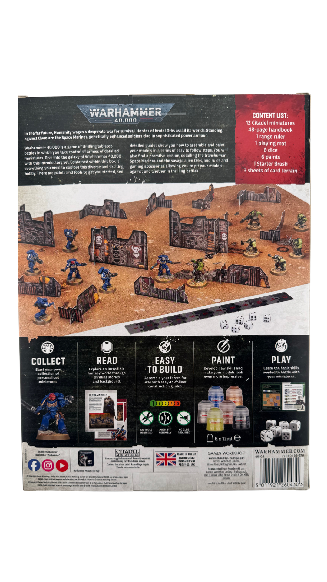 Warhammer 40,000 Introductory Set | Space Marines vs Orks with Paints, Brush & Terrain
