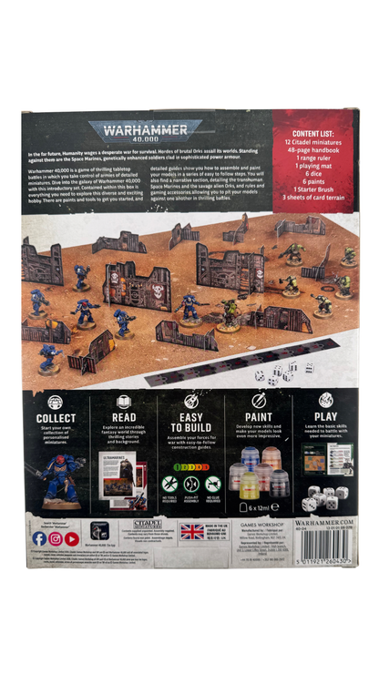 Warhammer 40,000 Introductory Set | Space Marines vs Orks with Paints, Brush & Terrain