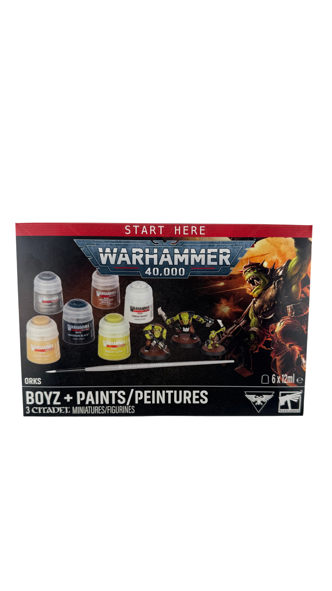 Warhammer 40K Orks Boyz + Paints Set | 3 Miniatures, 6 Citadel Paints & Starter Brush