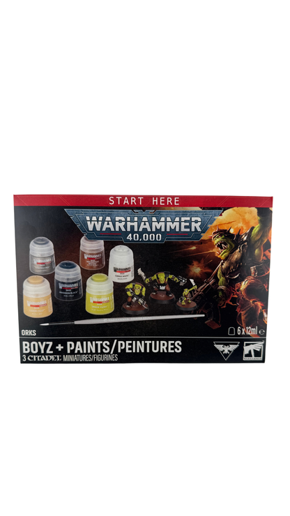 Warhammer 40K Orks Boyz + Paints Set | 3 Miniatures, 6 Citadel Paints & Starter Brush