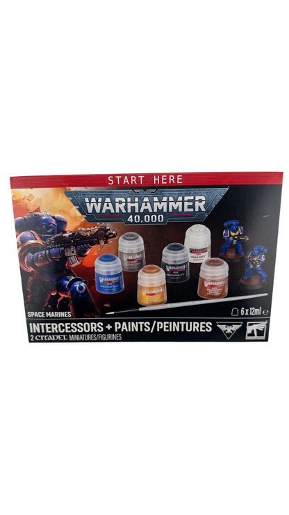 Warhammer 40K Space Marines Intercessors + Paints Set | 2 Miniatures, 6 Citadel Paints & Starter Brush