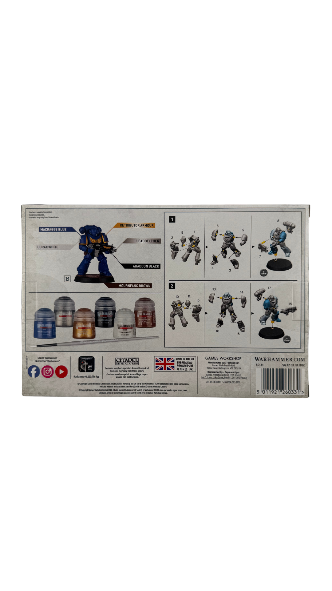 Warhammer 40K Space Marines Intercessors + Paints Set | 2 Miniatures, 6 Citadel Paints & Starter Brush