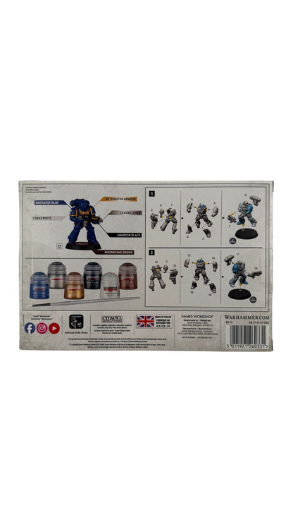 Warhammer 40K Space Marines Intercessors + Paints Set | 2 Miniatures, 6 Citadel Paints & Starter Brush