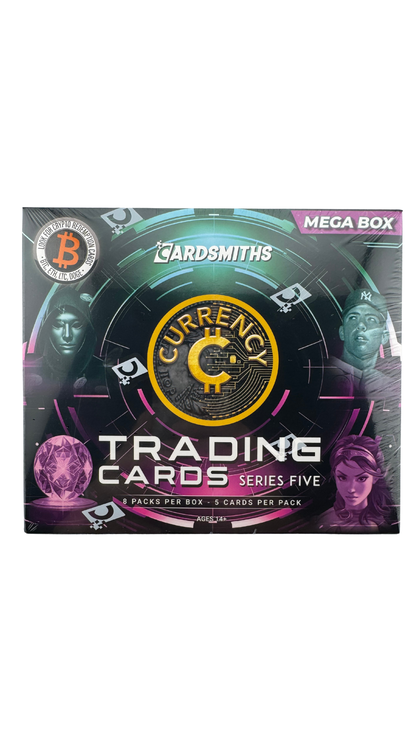 Cardsmiths Currency Series 5 Mega Box | 8 Packs, Crypto Redemption Cards Including 1 BTC Hits