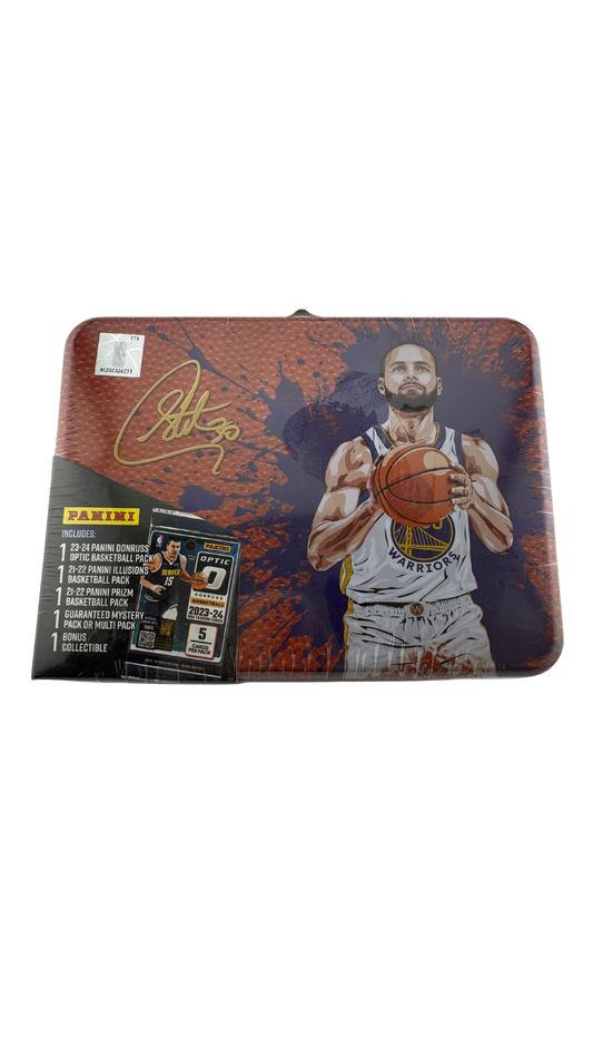 Panini NBA Stephen Curry Collector Lunch Box Tin – Donruss Optic, Illusions & Prizm Packs + Mystery Pack
