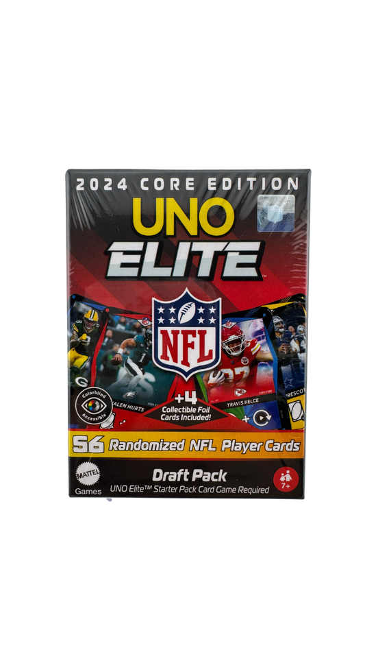 UNO Elite NFL 2024 Core Edition Draft Pack – 56 Randomized Player Cards + 4 Foil Cards