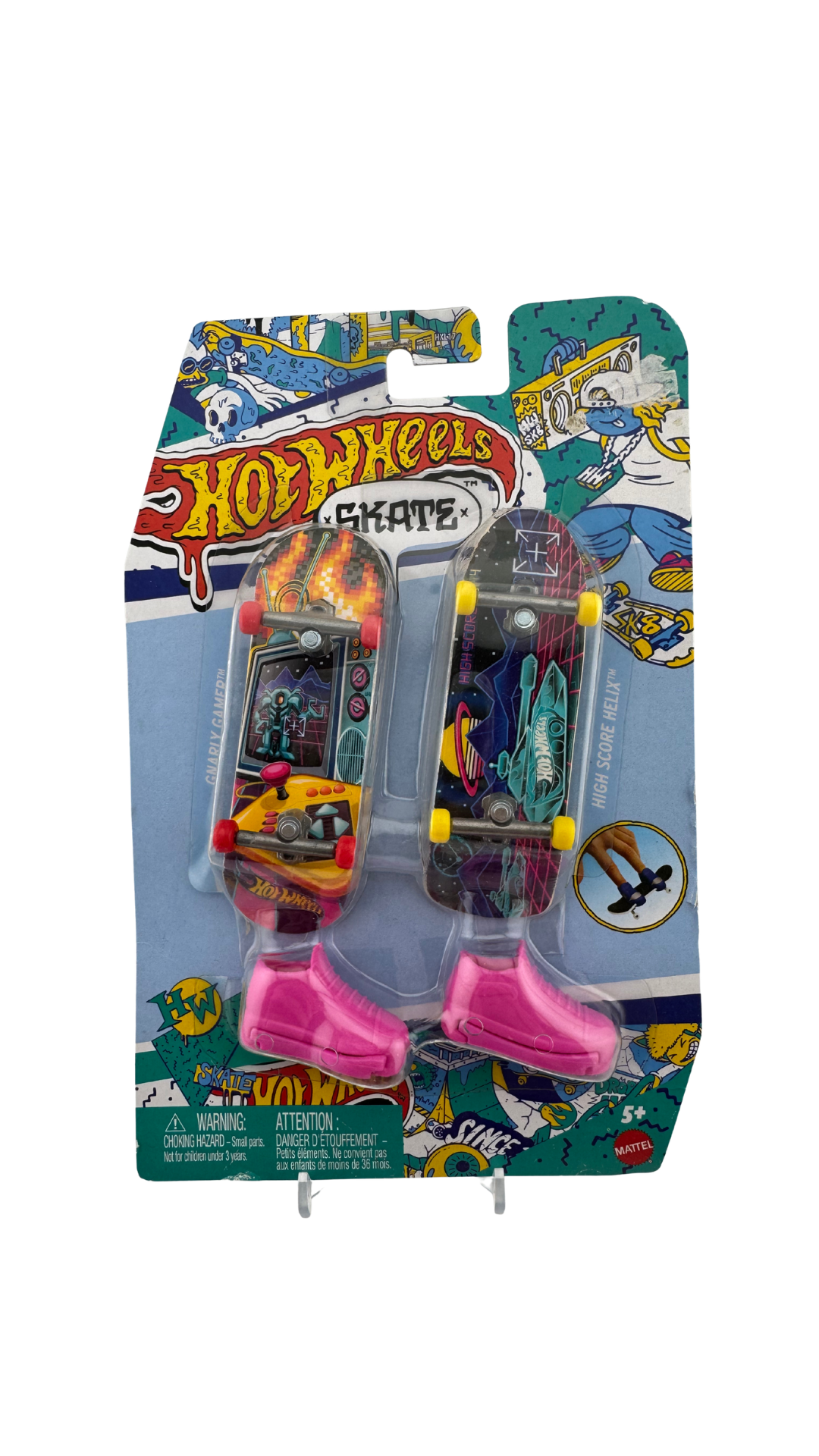 Hot Wheels Skate Gnarly Gamer & High Score Helix Fingerboard 2-Pack with Pink Skate Shoes (HXL21)