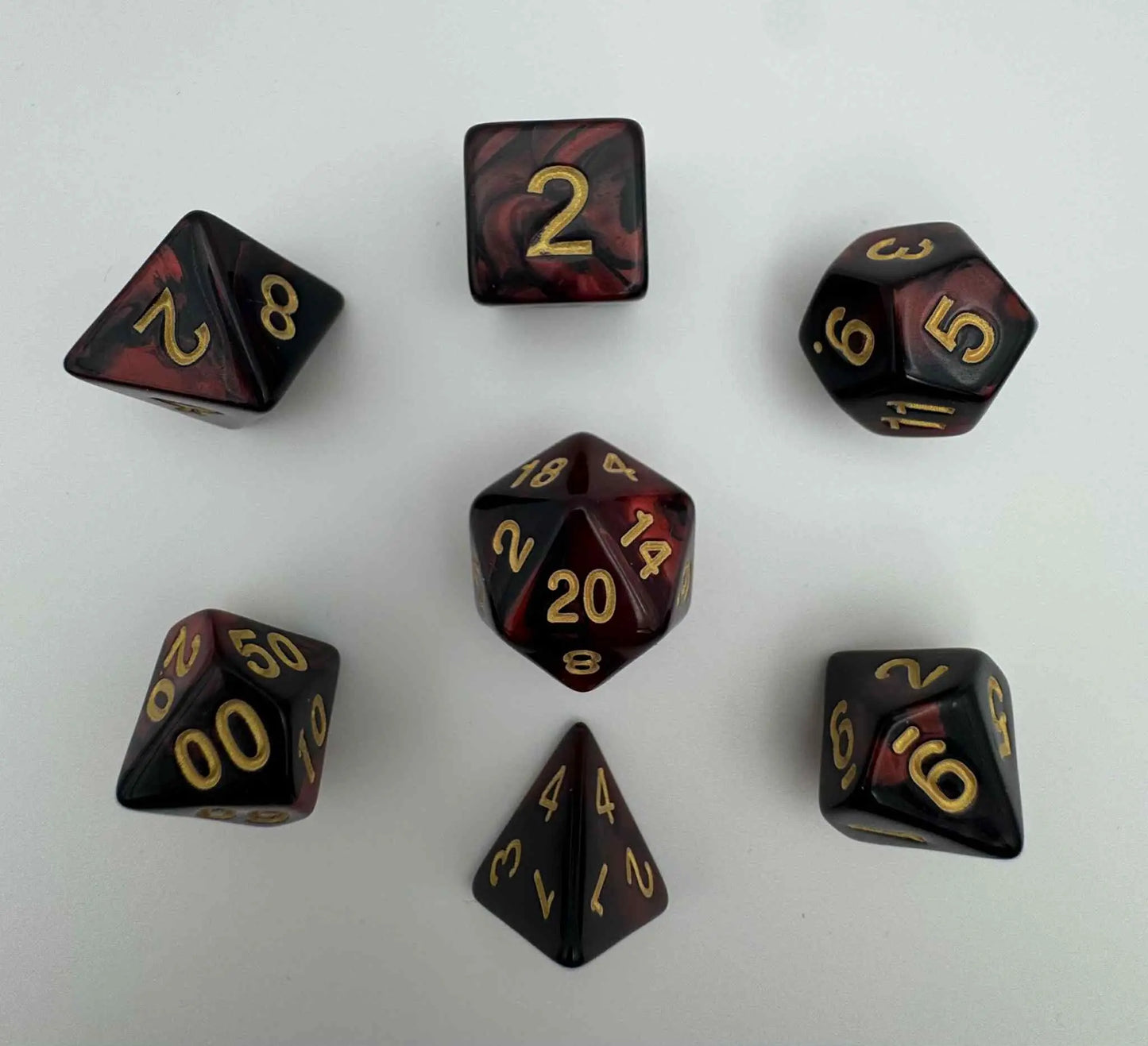 Dice - Red/Black/Gold - Swirl - Dice Set - 7 pc Set