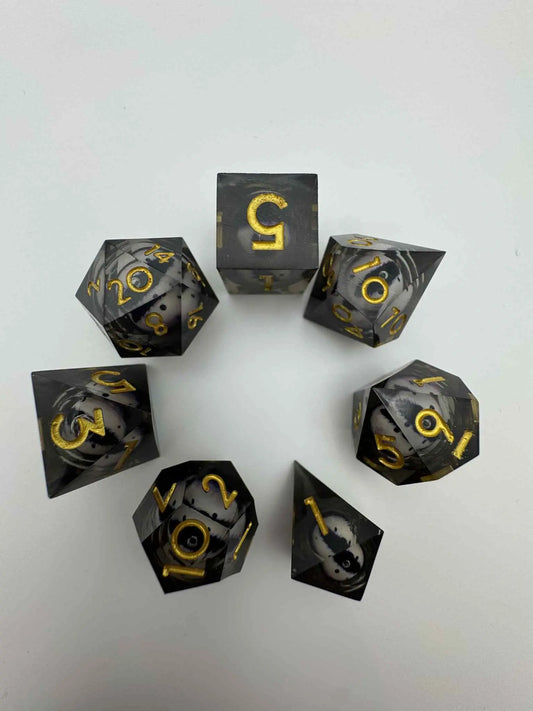 Dice - Black & White Dragon's Eye - Liquid Core - Dice Set - 7 pc Set