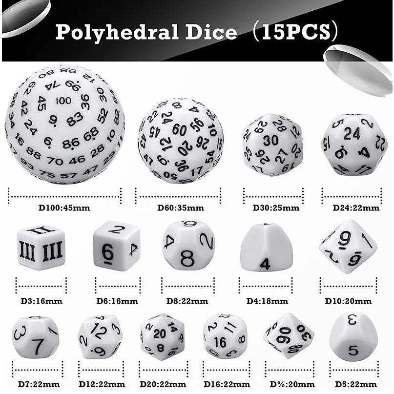 Complete Dice Set D3 - D100 - White - MOD Shop LLC