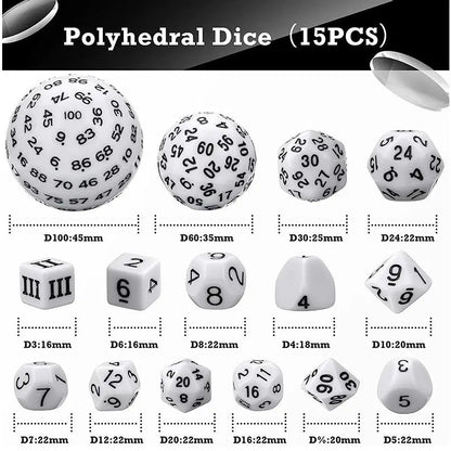 Complete Dice Set D3 - D100 - White - MOD Shop LLC