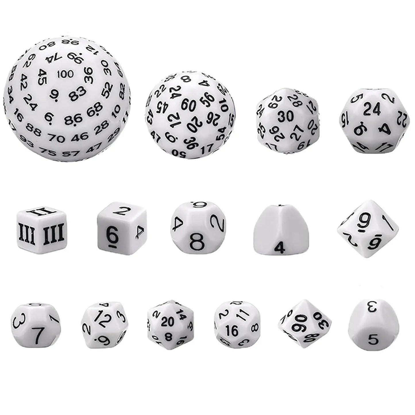 Complete Dice Set D3 - D100 - White - MOD Shop LLC