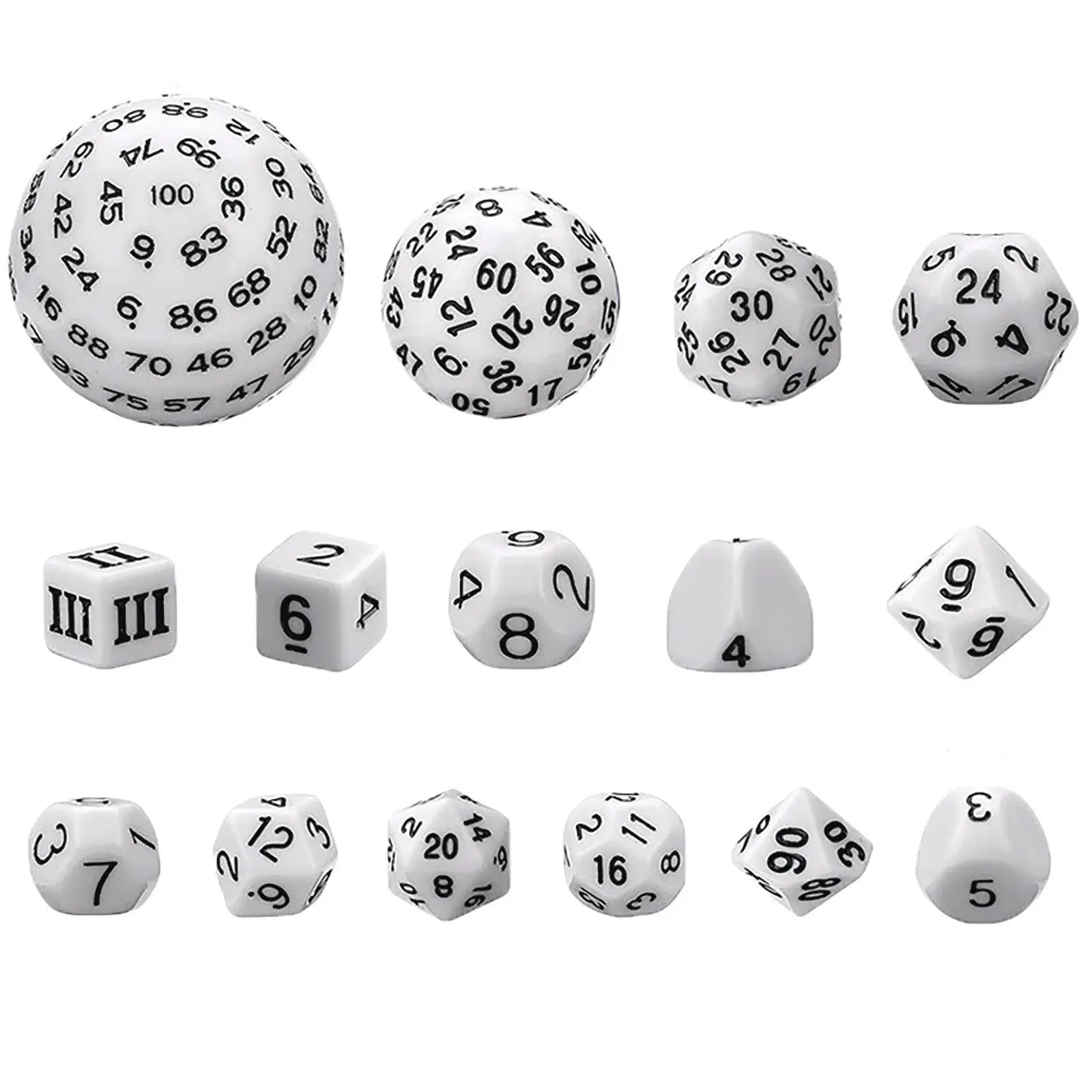 Complete Dice Set D3 - D100 - White - MOD Shop LLC