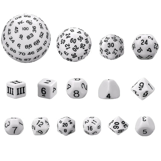 Complete Dice Set D3 - D100 - White - MOD Shop LLC