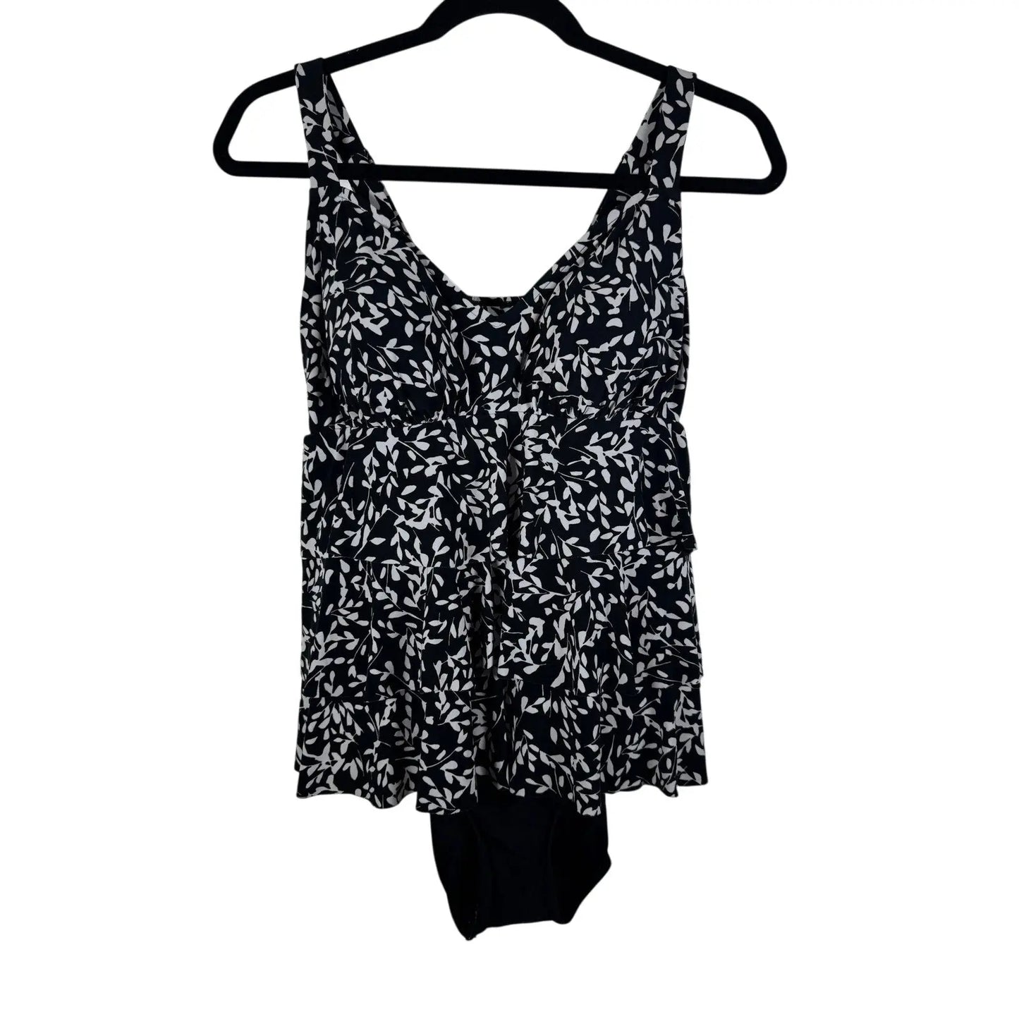 Women's One-Piece Swimsuit Black and White Floral - EUC - 14
