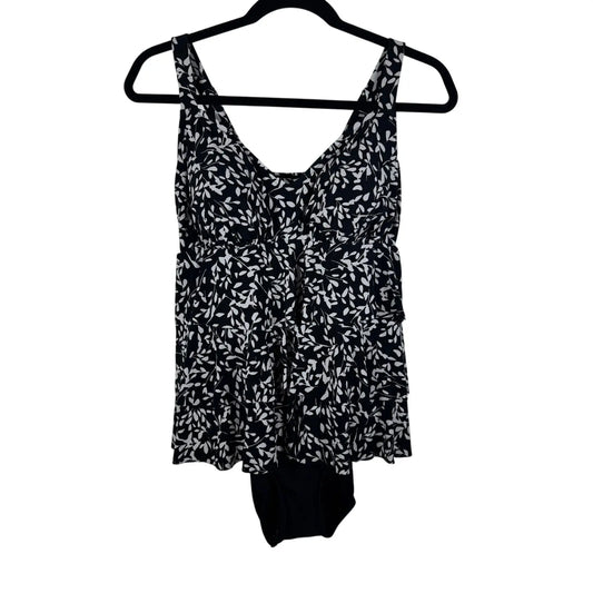 Women's One-Piece Swimsuit Black and White Floral - EUC - 14