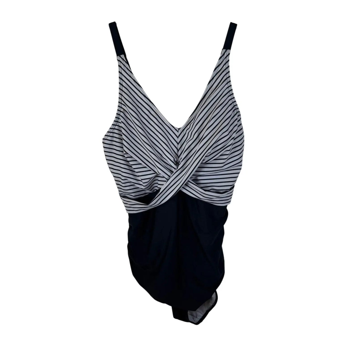 Women's One-Piece Swimsuit Black and White Striped - EUC - XL