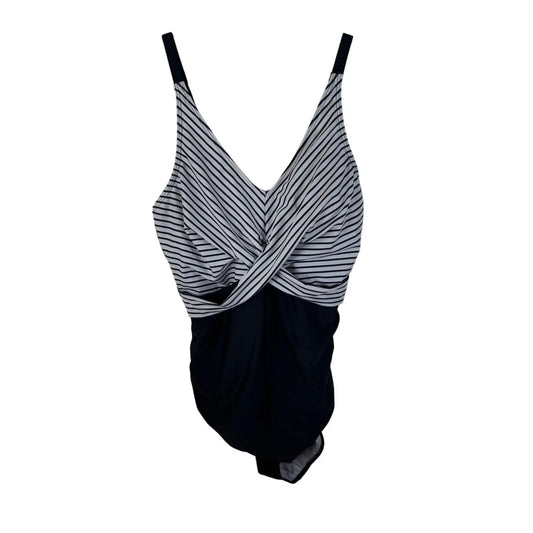 Women's One-Piece Swimsuit Black and White Striped - EUC - XL