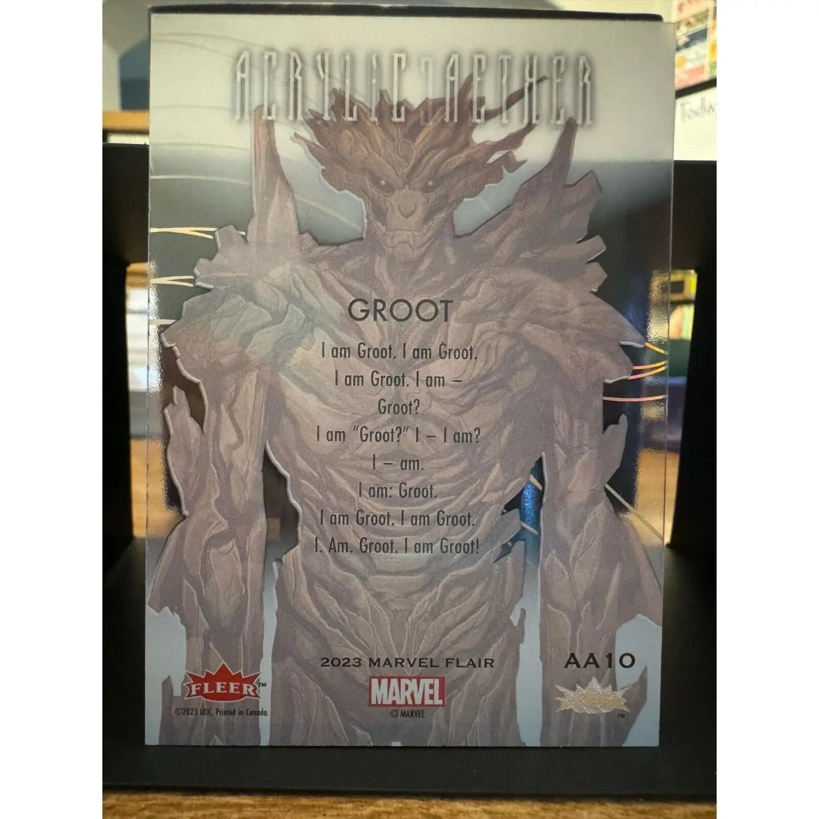 Groot Marvel Fleer Flair Acrylic Aether Insert AA10 Acetate Card with Foil - MOD Shop LLC
