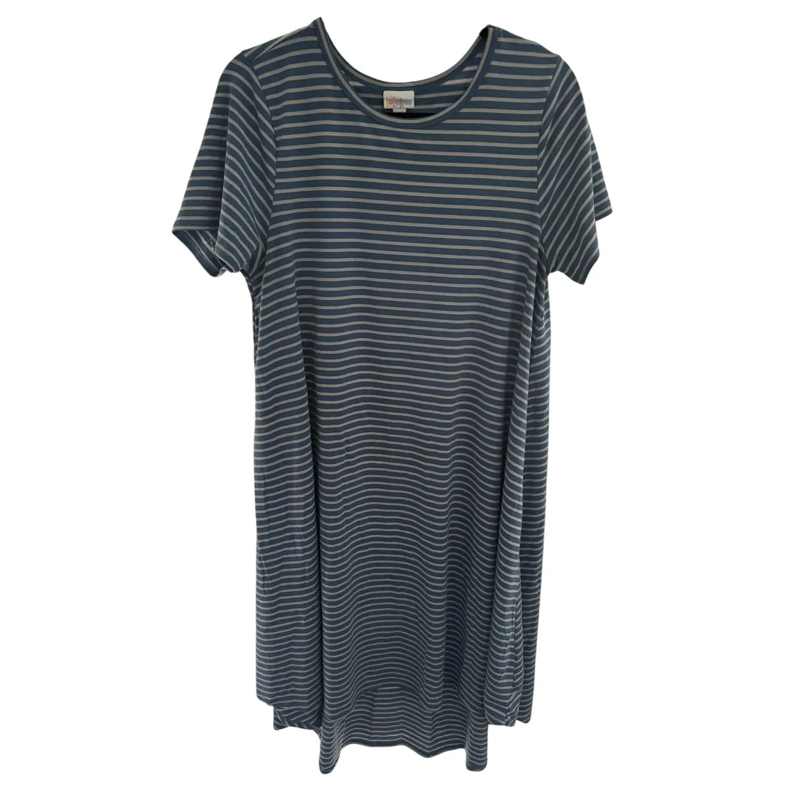 LuLaRoe Carly Dress – Blue & White Striped, Size M (Preowned, Excellent Condition) - MOD Shop LLC