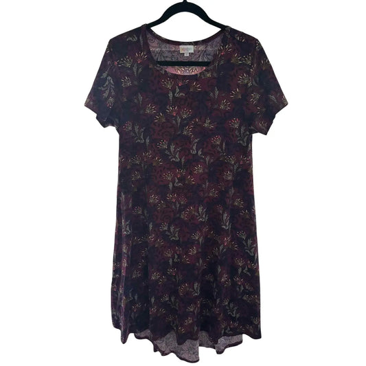 LuLaRoe Carly Dress – Burgundy Floral Vine Print, Size M (Preowned, Excellent Condition) - MOD Shop LLC