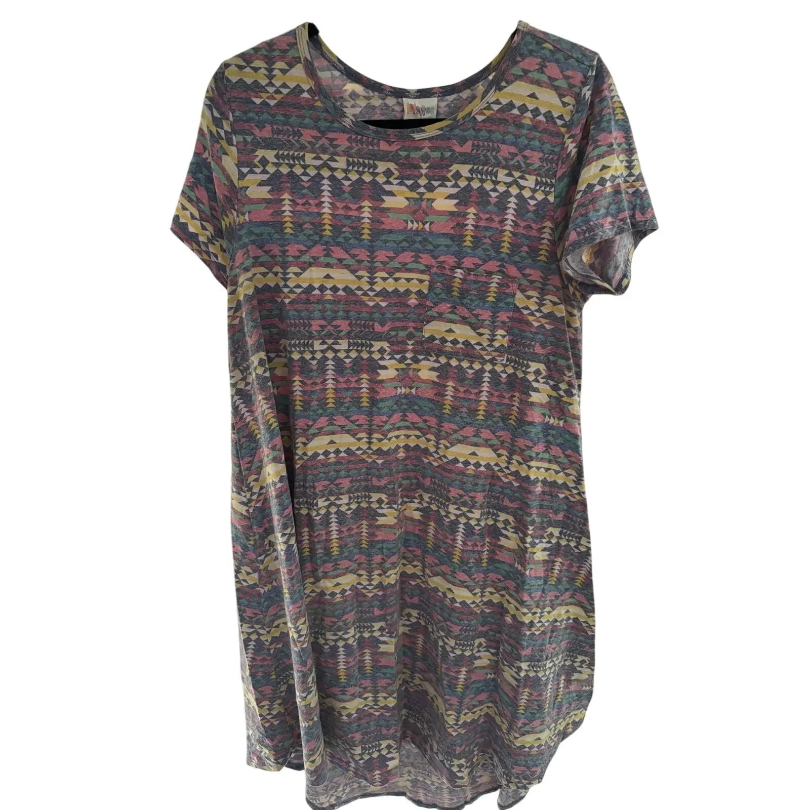 LuLaRoe Carly Dress – Multicolor Geometric Print, Size M (Preowned, Excellent Condition) - MOD Shop LLC
