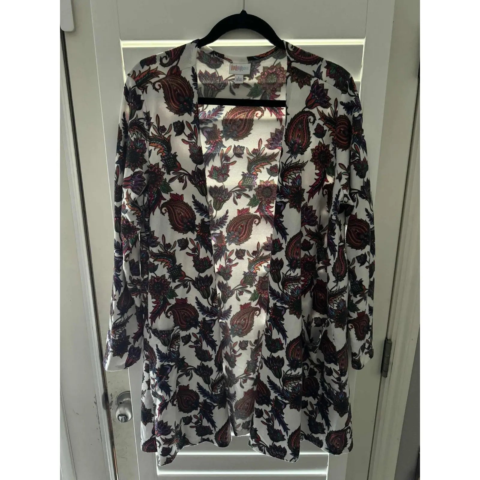 Lularoe Caroline Cardigan – Paisley Floral Print, Size L (Preowned, Excellent Condition) - MOD Shop LLC