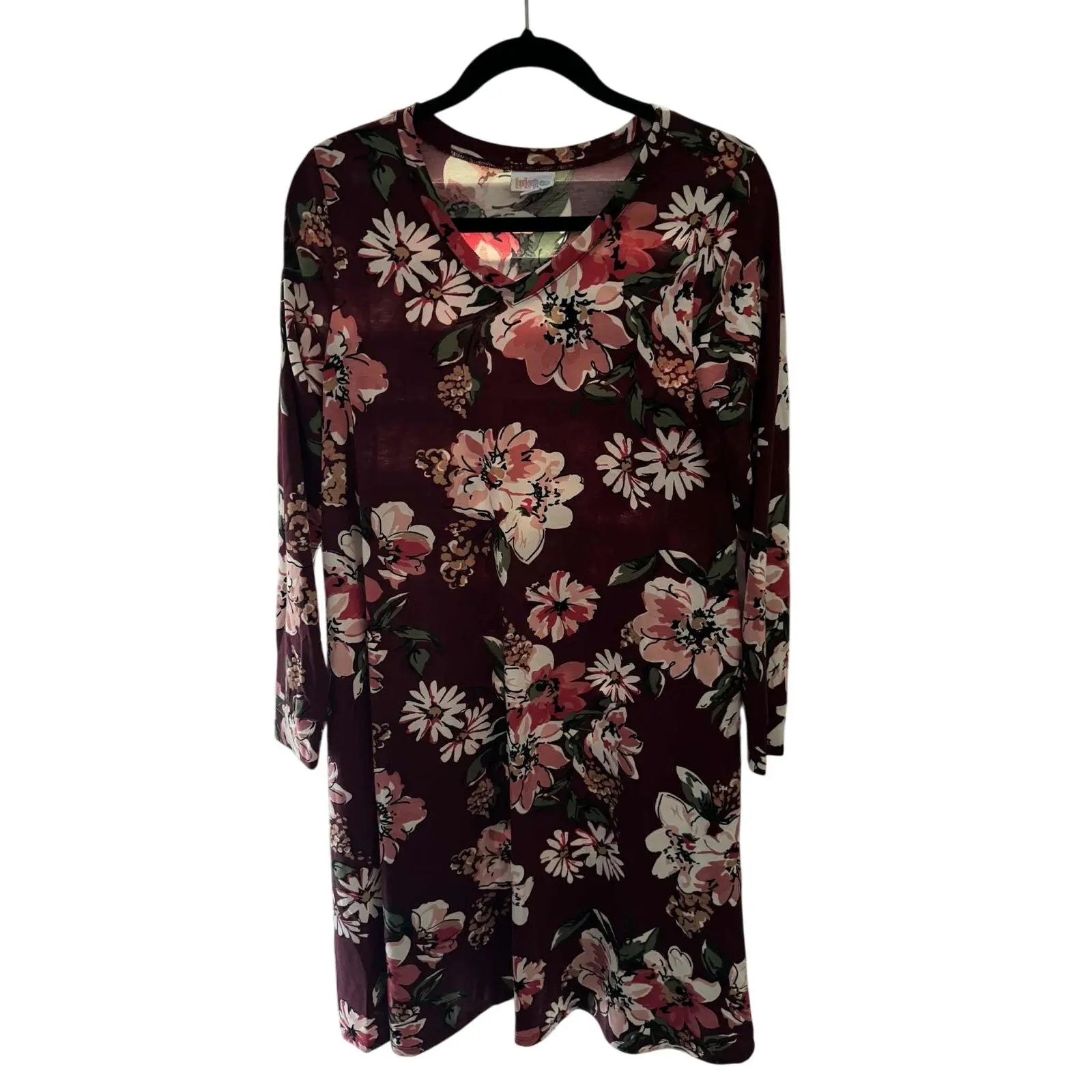 Lularoe Emily Dress – Burgundy Floral, Size S (Preowned, Excellent Condition) - MOD Shop LLC