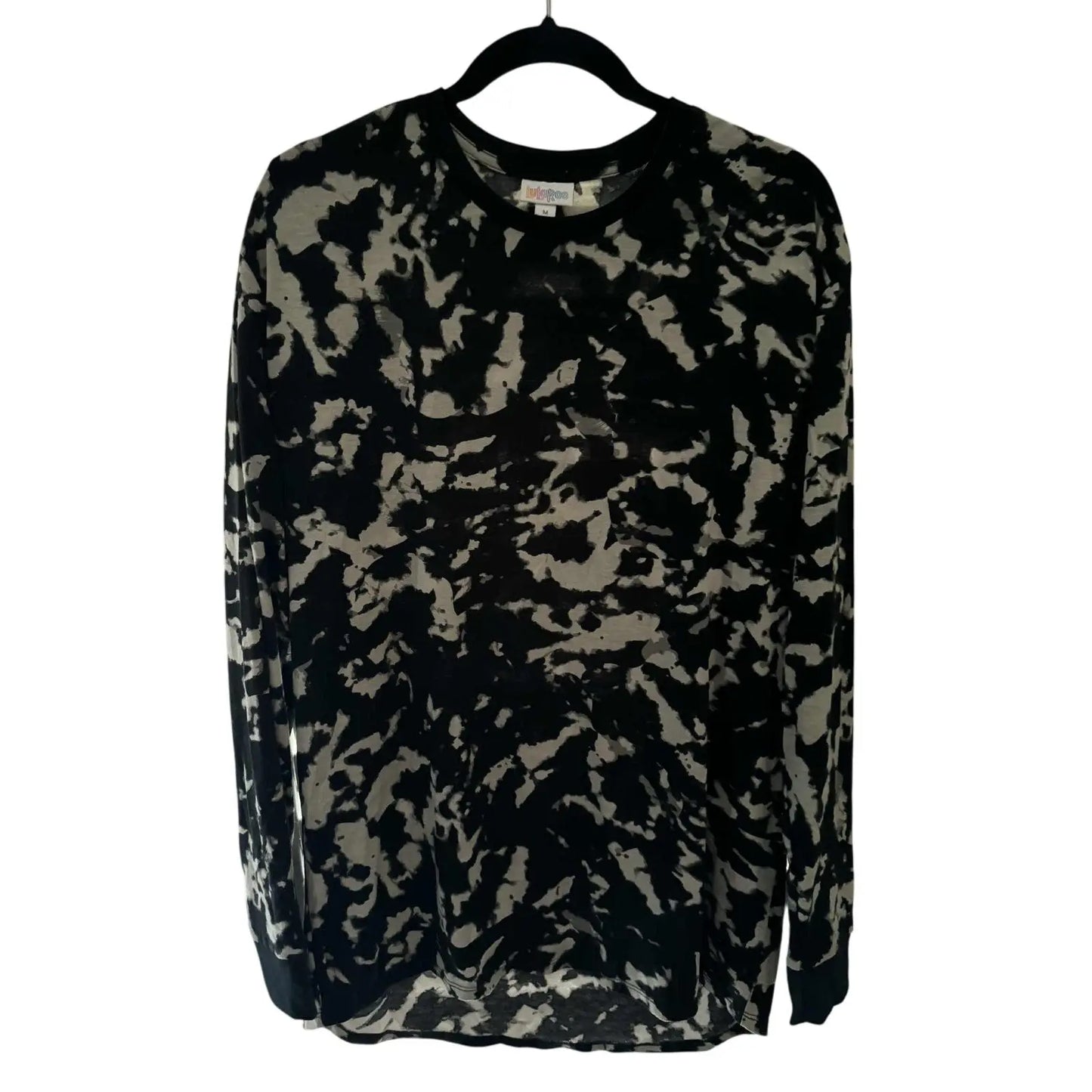 Lularoe Hudson Long - Sleeve Shirt – Black & Gray Abstract, Size M (Preowned, Excellent Condition) - MOD Shop LLC