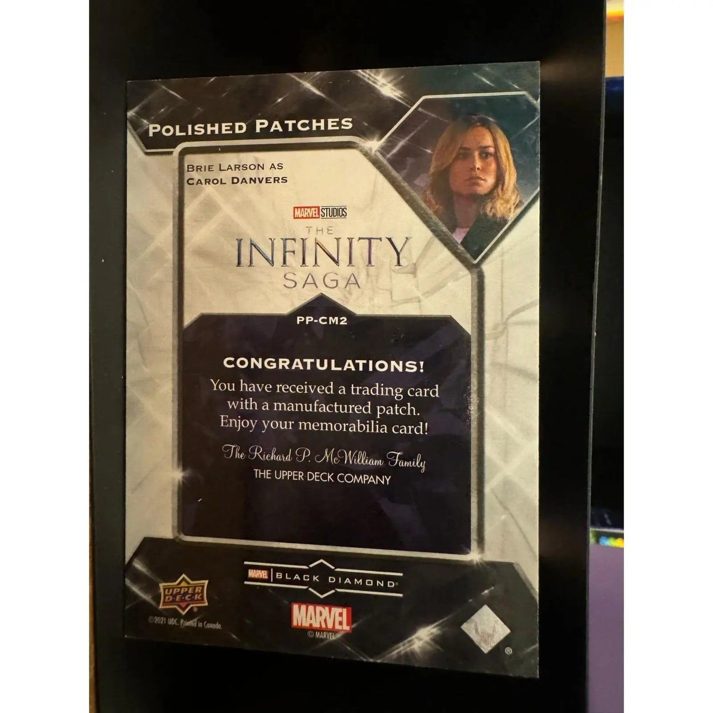 Marvel Black Diamond Polished Patches Card - Captain Marvel - Brie Larson PP - CM2 - MOD Shop LLC