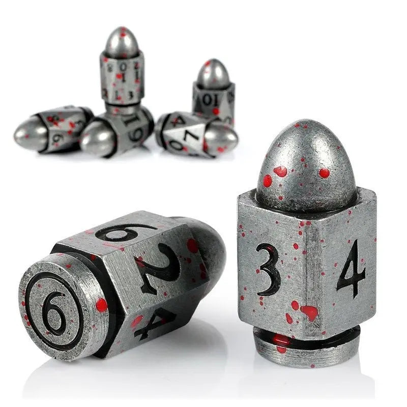 Metal & Enamel Bullet Dice - Blood and Iron - Dice Set - 7 pc Set - MOD Shop LLC