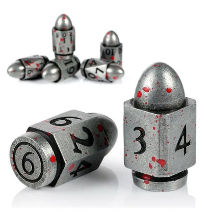 Metal & Enamel Bullet Dice - Blood and Iron - Dice Set - 7 pc Set - MOD Shop LLC