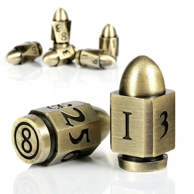 Metal & Enamel Bullet Dice - Brass - Dice Set - 7 pc Set - MOD Shop LLC