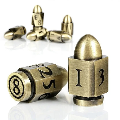 Metal & Enamel Bullet Dice - Brass - Dice Set - 7 pc Set - MOD Shop LLC