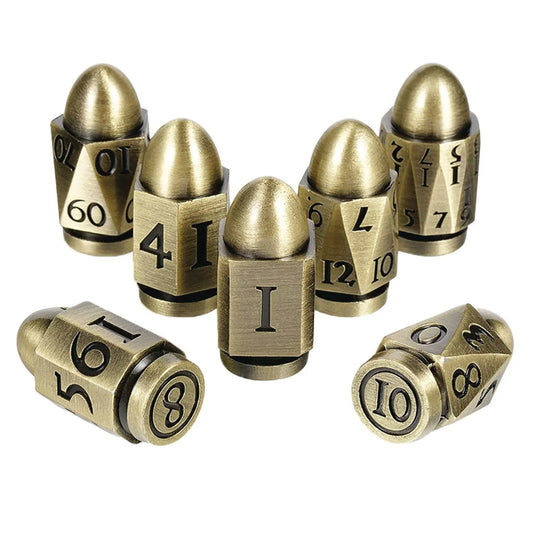 Metal & Enamel Bullet Dice - Brass - Dice Set - 7 pc Set - MOD Shop LLC