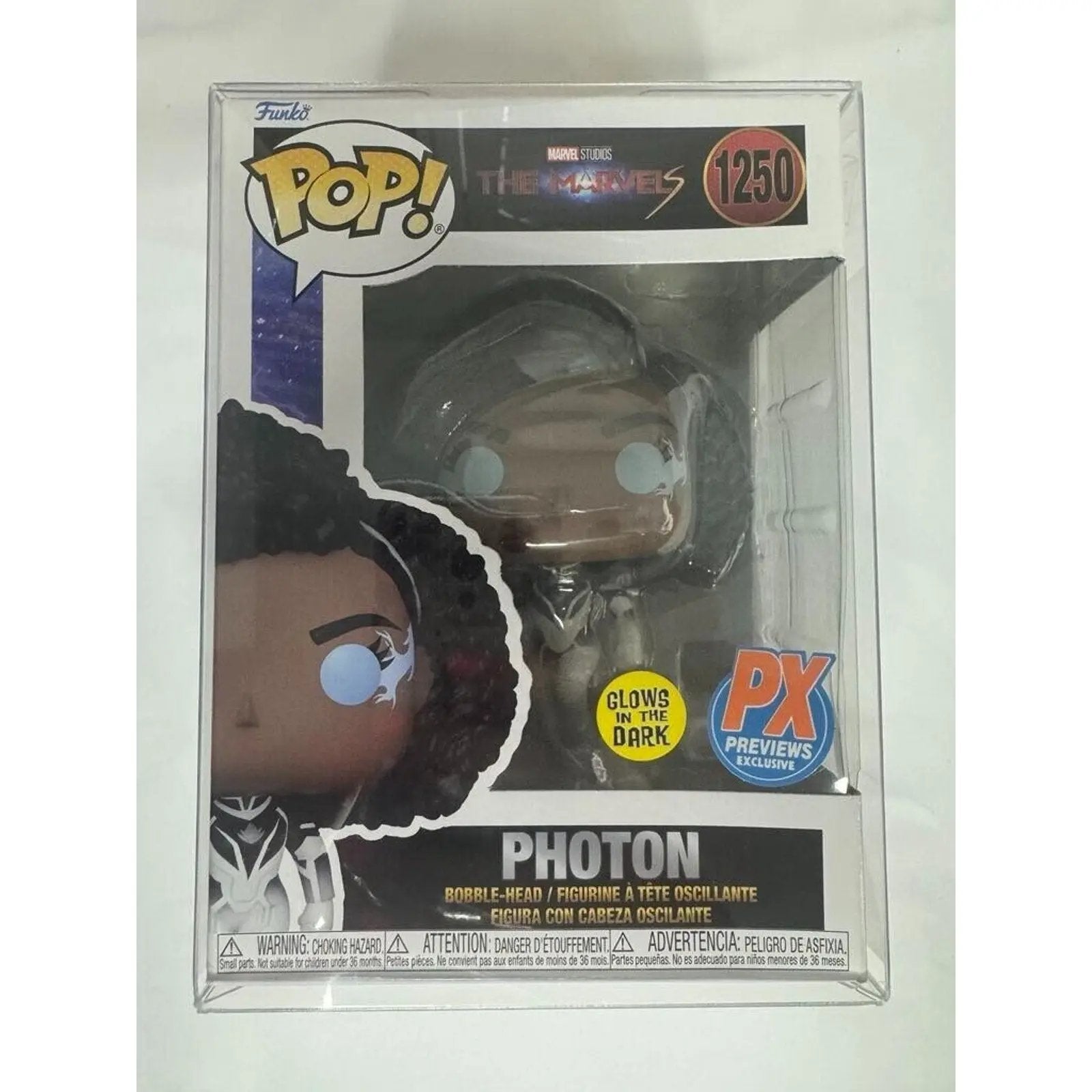 Photon The Marvels #1250 GITD PX Exclusive Funko Pop in TitanShield Plat Protect - MOD Shop LLC