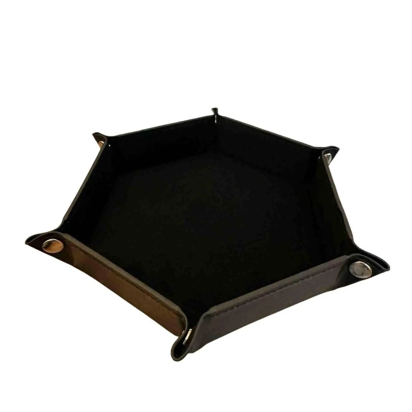 Premium Hexagonal Leather Dice Tray with Snap Closure - Black / Black Gaming Accessory - MOD Shop LLC