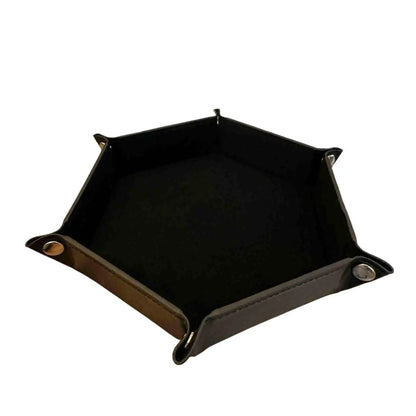 Premium Hexagonal Leather Dice Tray with Snap Closure - Black / Black Gaming Accessory - MOD Shop LLC