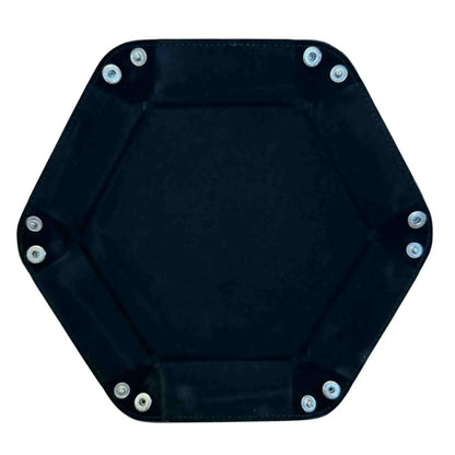 Premium Hexagonal Leather Dice Tray with Snap Closure - Black / Black Gaming Accessory - MOD Shop LLC