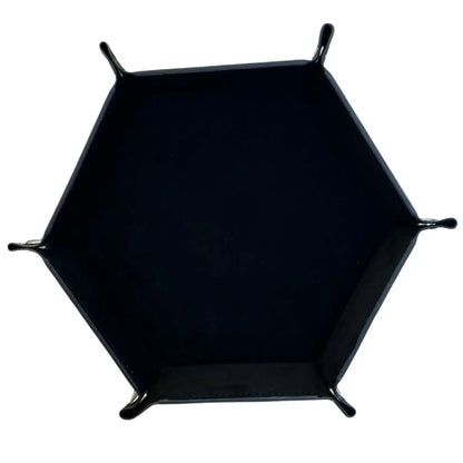 Premium Hexagonal Leather Dice Tray with Snap Closure - Black / Black Gaming Accessory - MOD Shop LLC