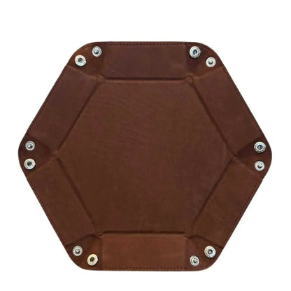 Premium Hexagonal Leather Dice Tray with Snap Closure - Brown / Black Gaming Accessory - MOD Shop LLC