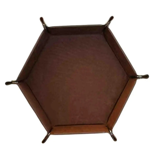 Premium Hexagonal Leather Dice Tray with Snap Closure - Brown / Black Gaming Accessory - MOD Shop LLC