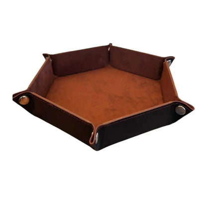 Premium Hexagonal Leather Dice Tray with Snap Closure - Brown / Black Gaming Accessory - MOD Shop LLC