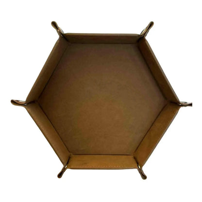 Premium Hexagonal Leather Dice Tray with Snap Closure - Brown / Brown Gaming Accessory - MOD Shop LLC