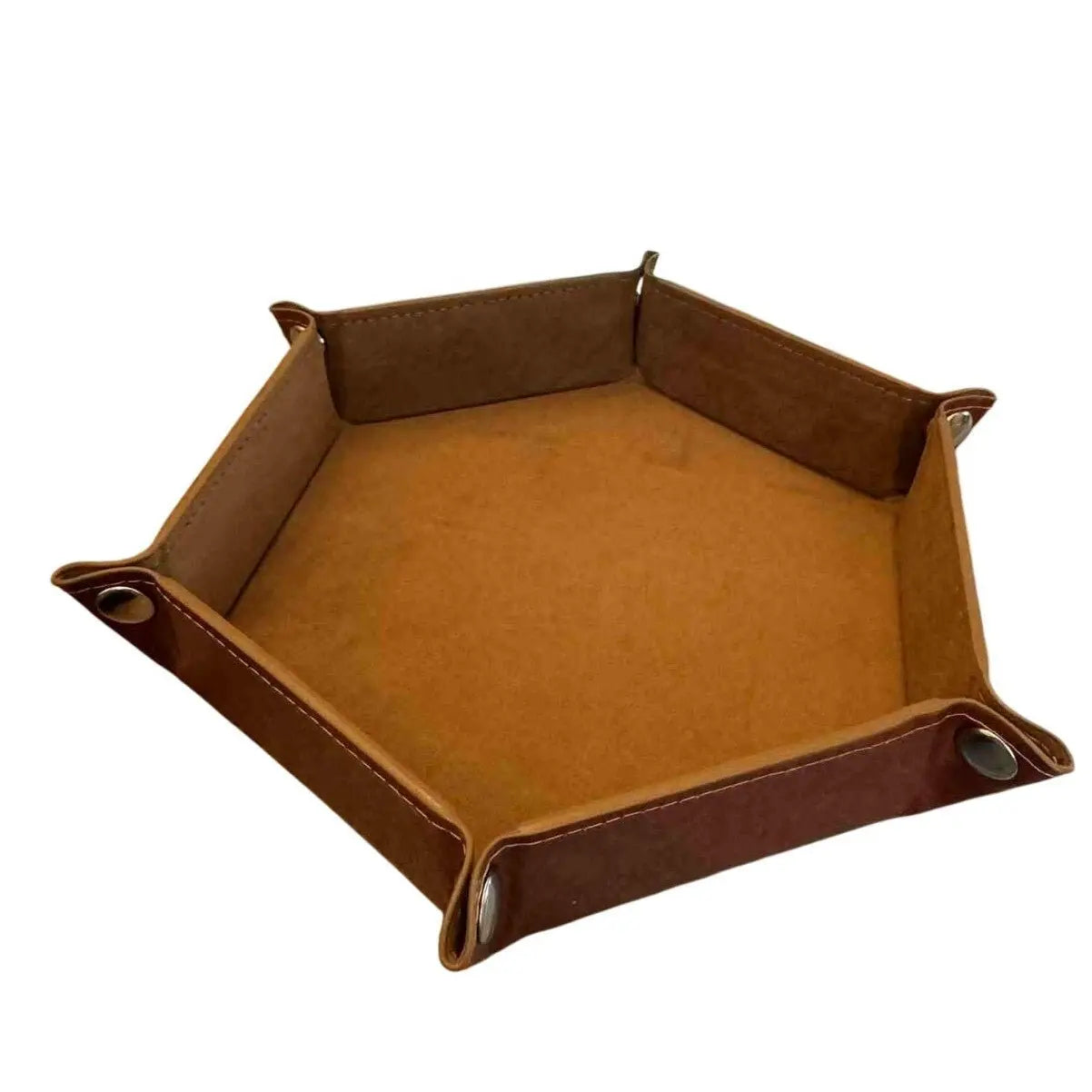 Premium Hexagonal Leather Dice Tray with Snap Closure - Brown / Brown Gaming Accessory - MOD Shop LLC