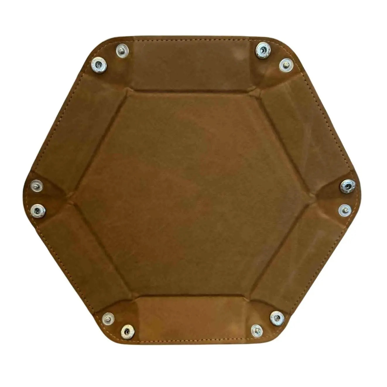 Premium Hexagonal Leather Dice Tray with Snap Closure - Brown / Brown Gaming Accessory - MOD Shop LLC