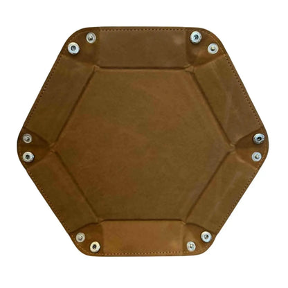 Premium Hexagonal Leather Dice Tray with Snap Closure - Brown / Brown Gaming Accessory - MOD Shop LLC