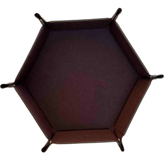 Premium Hexagonal Leather Dice Tray with Snap Closure - Burgundy / Black Gaming Accessory - MOD Shop LLC
