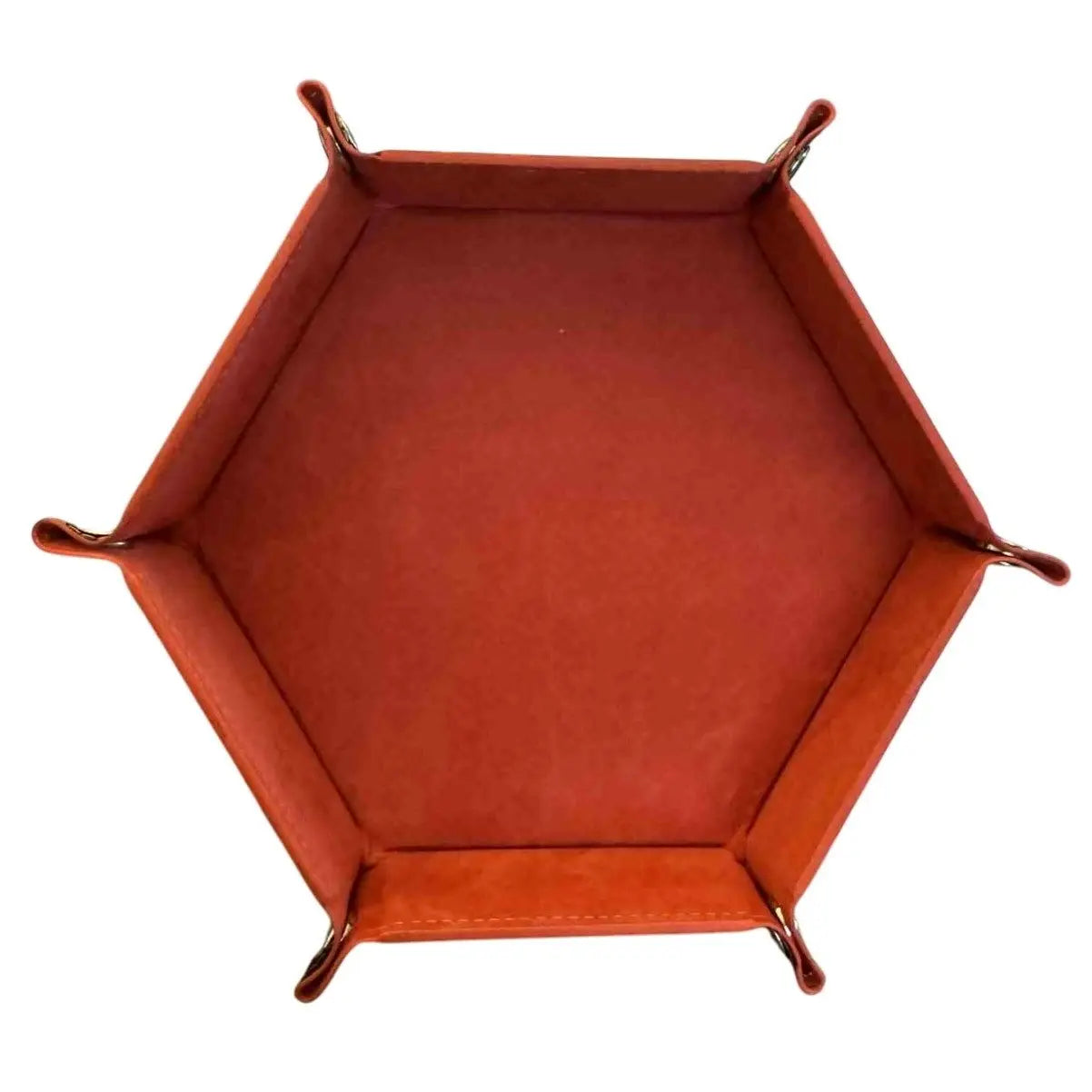 Premium Hexagonal Leather Dice Tray with Snap Closure - Burnt Orange / Black Gaming Accessory - MOD Shop LLC