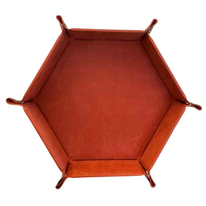 Premium Hexagonal Leather Dice Tray with Snap Closure - Burnt Orange / Black Gaming Accessory - MOD Shop LLC